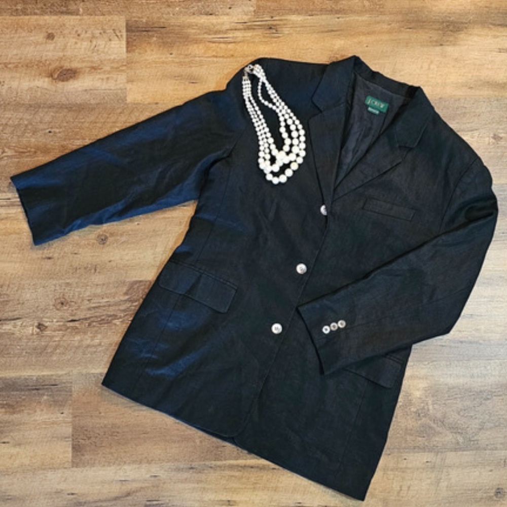 Black 100% Linen Blazer with Buttons, Size 14 Womens